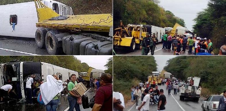 Gandola y autobús volcados en Boca de Uchire (Foto)