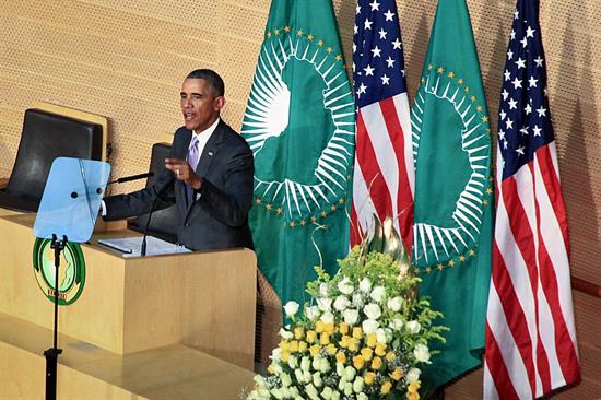 Foto:  El presidente estadounidense Barack Obama pronuncia un discurso en la sede de la Unión Africana en Adís Abeba, Etiopía / EFE