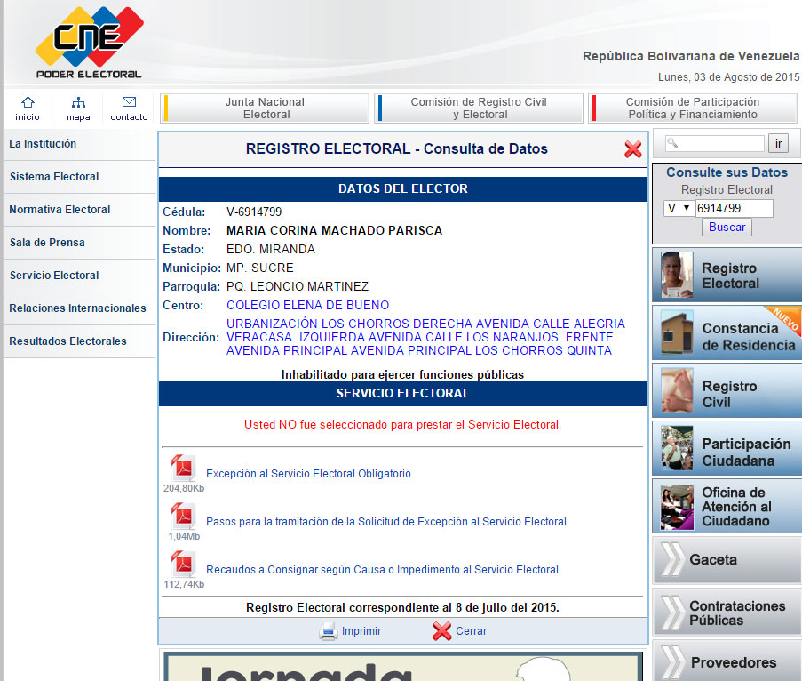 CNE ratifica en el Registro Electoral la inhabilitación de cuatro opositores (imágenes)