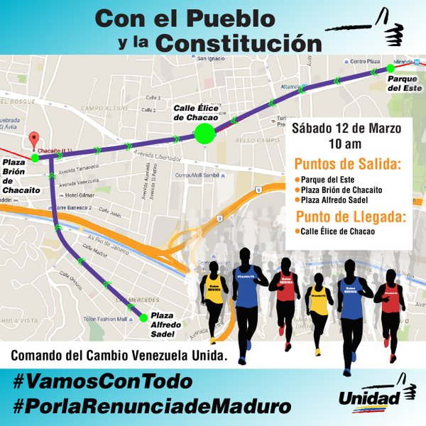 Ruta de la marcha de este sábado #PorLaRenunciaDeMaduro