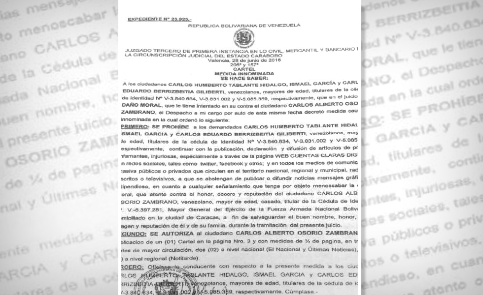 Ordenan a dos diputados y un dirigente político no difundir información sobre Carlos Osorio