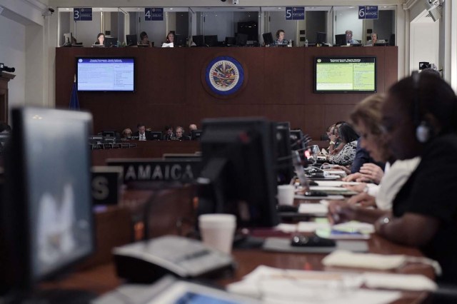  Vista de la reunión ordinaria de la Organización de Estados Americanos (OEA) en la sede de la organización en Washington (Foto EFE/LENIN NOLLY)