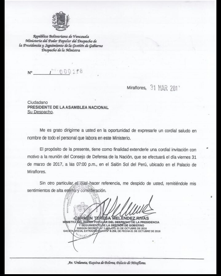 ¡Ilógico! En el marco del autogolpe, acá la invitación al presidente del poder “golpeado” (IMAGEN)