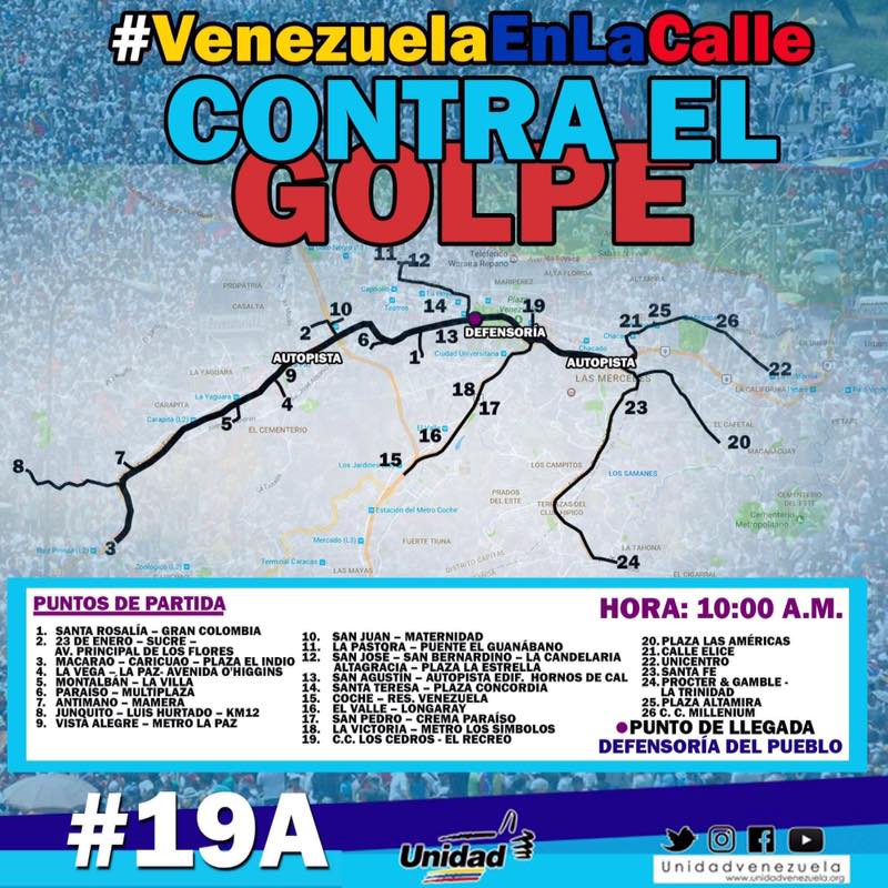 Estos son los puntos de salida para marchar contra Maduro este #19Abr