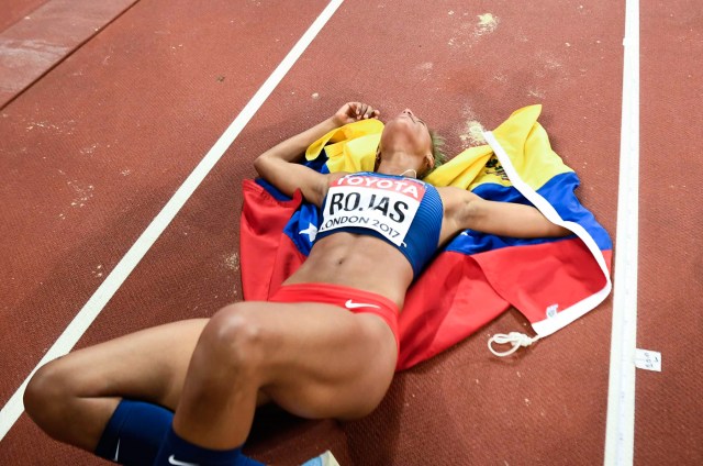 Athletics - World Athletics Championships – women’s triple jump final – London Stadium, London, Britain – August 7, 2017 – Yulimar Rojas of Venezuela reacts after winning the final. REUTERS/Dylan Martinez