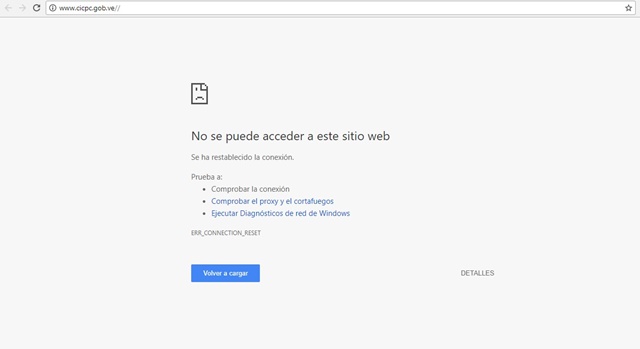 Captura del sitio web www.cicpc.gob.ve