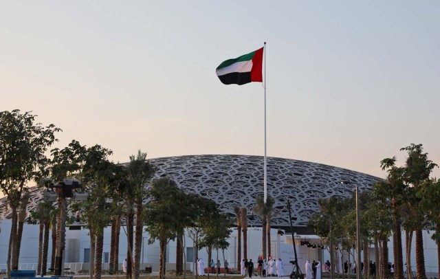 A view of the exterior of the Louvre Abu Dhabi museum on November 8, 2017. More than a decade in the making, the Louvre Abu Dhabi opens its doors today, bringing the famed name to the Arab world for the first time. / AFP PHOTO / ludovic MARIN