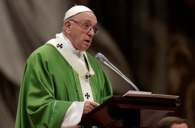 Pope Francis speaks as he leads a special mass to mark the new World Day of the Poor in Saint Peter's Basilica at the Vatican, November 19, 2017. REUTERS/Max Rossi