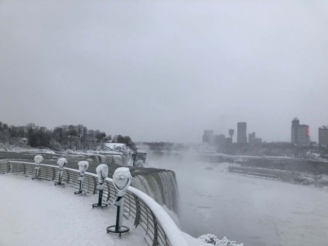 Water flows over the Niagara Falls, New York, U.S., in this still image taken from a video from January 3, 2018. COURTESY of NISAT SHIMA /via REUTERS THIS IMAGE HAS BEEN SUPPLIED BY A THIRD PARTY. MANDATORY CREDIT. NO RESALES. NO ARCHIVES