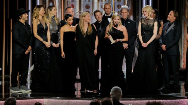 Reese Witherspoon holds the award for Best Television Limited Series or Motion Picture Made for Television for "Big Little Lies", HBO, at the 75th Golden Globe Awards in Beverly Hills, California, U.S. January 7, 2018. Paul Drinkwater/Courtesy of NBC/Handout via REUTERS ATTENTION EDITORS - THIS IMAGE WAS PROVIDED BY A THIRD PARTY. NO RESALES. NO ARCHIVE. For editorial use only. Additional clearance required for commercial or promotional use, contact your local office for assistance. Any commercial or promotional use of NBCUniversal content requires NBCUniversal's prior written consent. No book publishing without prior approval. - RC11EDAC7980