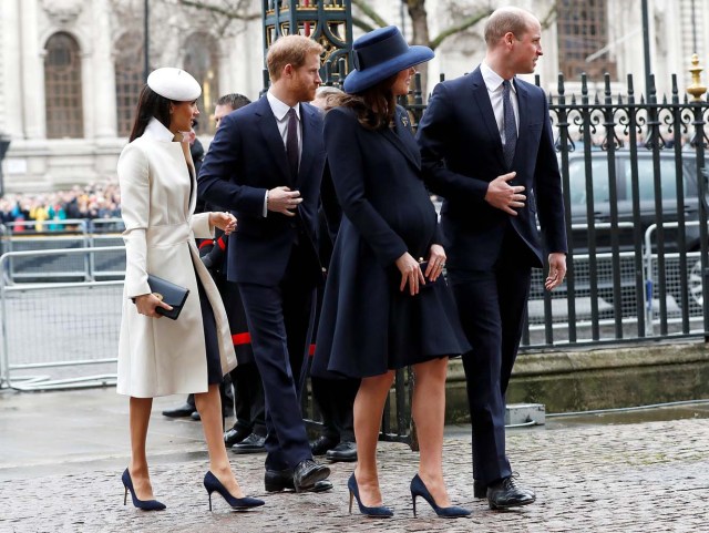 Britain's Prince Harry, his fiancee Meghan Markle, Prince William and Kate, the Duchess of Cambridge, arrive at the Commonwealth Service at Westminster Abbey in London, Britain, March 12, 2018. REUTERS/Peter Nicholls TPX IMAGES OF THE DAY