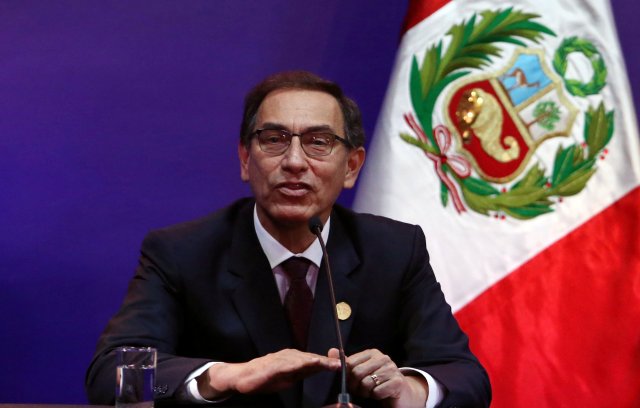 Peru's President Martin Vizcarra speaks during a news conference at the end of the VIII Summit of the Americas in Lima, Peru April 14, 2018. REUTERS/Guadalupe Pardo