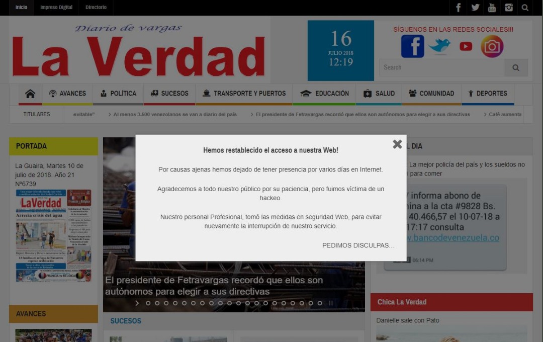 La Verdad de Vargas denunció que fue víctima de ciberataque