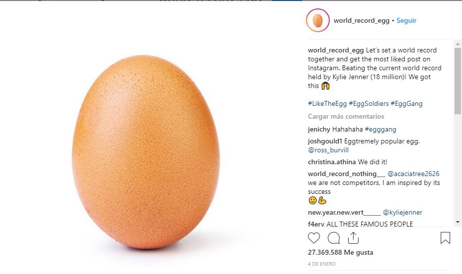 La foto de un huevo que rompió el récord de likes, y destronó a Kylie Jenner en Instagram