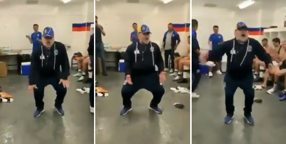 El baile de Maradona con una gorra de Venezuela para celebrar el triunfo de Gimnasia (VIDEO)