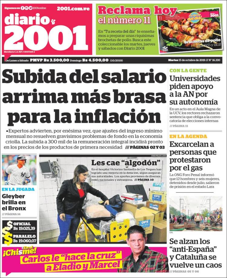 Portadas de este martes 15 de octubre de 2019