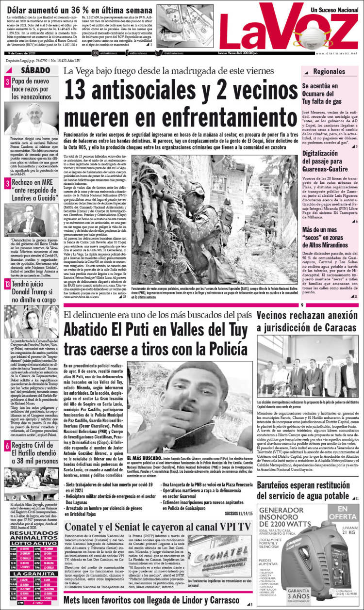 Portadas de este sábado 9 de enero de 2021