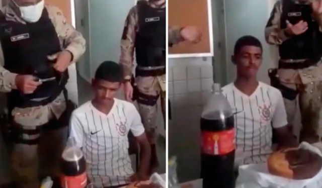 VIDEO: A joven detenido en Brasil policías le cantaron cumpleaños para luego procesarlo
