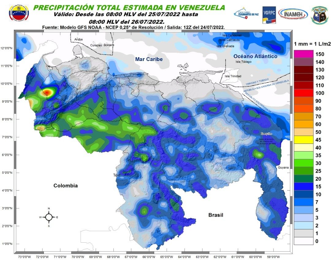 El estado del tiempo en Venezuela este #25Jul, según Inameh