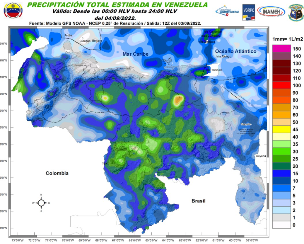 El estado del tiempo en Venezuela este #4Sep, según Inameh