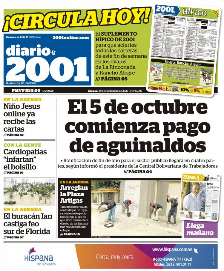 Portadas de este jueves 29 de septiembre de 2022