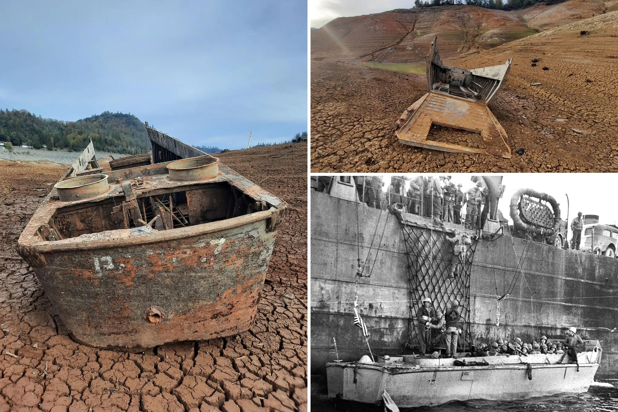 “Barco fantasma” de la Segunda Guerra Mundial emerge de un lago que se secó en California