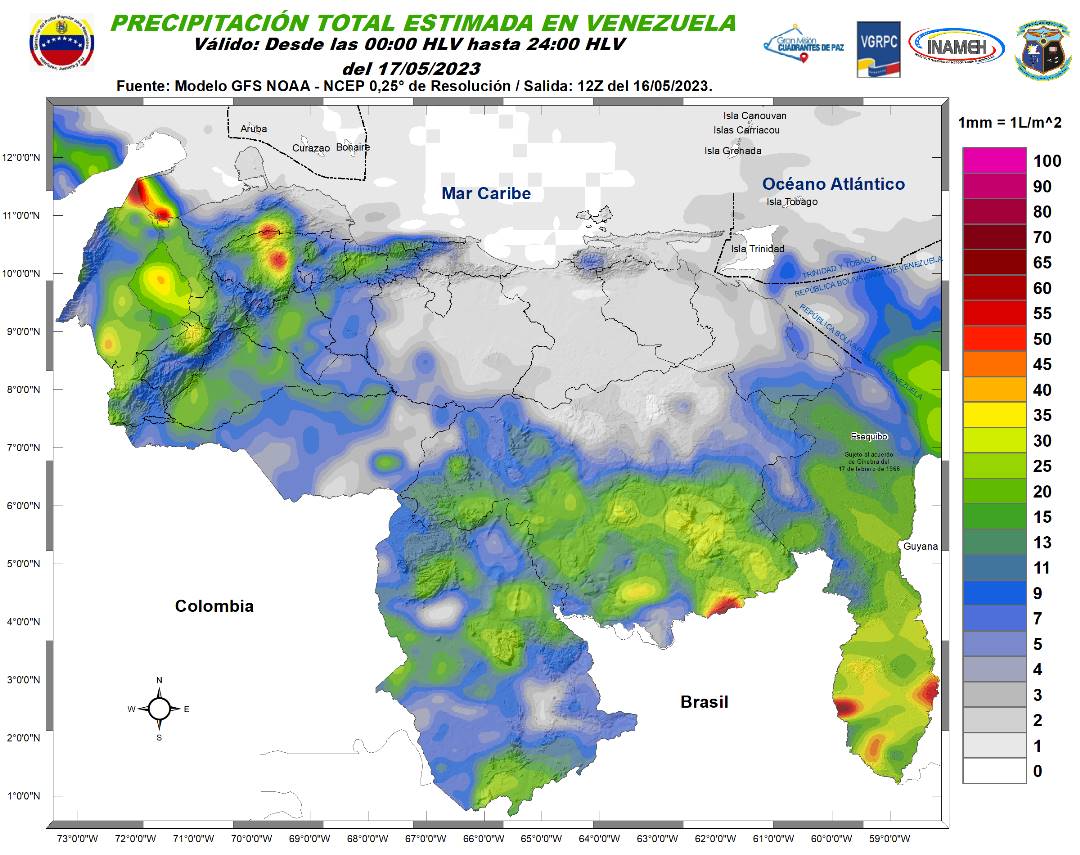 Inameh prevé lluvias y chubascos en algunos estados de Venezuela este #17May