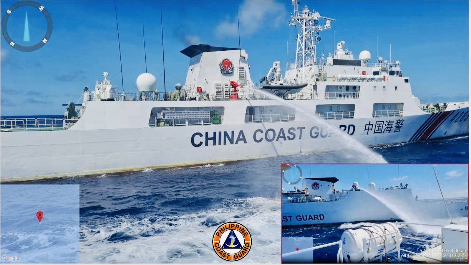 EN VIDEO: el momento en que un buque chino disparó su cañón de agua contra un barco de la Guardia Costera de Filipinas