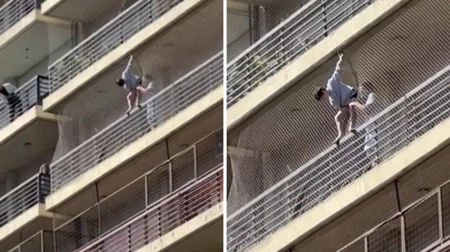 Dramático VIDEO: un niño de 11 años quedó atrapado en la red del balcón de un octavo piso